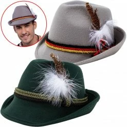 Spooktacular Creations 2 German Alpine Hats Cosplay Costume Accessories Felt Fedora Retro Set