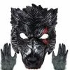 Spooktacular Creations Realistic Werewolf Mask Big Bad Bloody Howling Wolf Cosplay Costume With Bloodstains Include Gloves - Adult