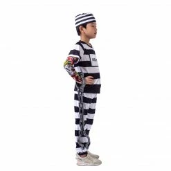 Spooktacular Creations Prisoner Jail Cosplay Costume With Tattoo Sleeve And Toy Handcuffs For Kids