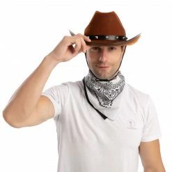 Spooktacular Creations Brown Cowboy Hat With 3 Bandanas Headwear