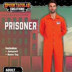 Spooktacular Creations Adult Costumes Cosplay Costume Prisoner Jumpsuit Orange Prison Escaped Inmate Jailbird Coverall Costume With Name Tag