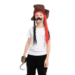 Spooktacular Creations Headwear Pirate Hat With Hook & Mustache Cosplay Kit - Child