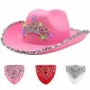 Spooktacular Creations Headwear LED Pink Cowboy Hat With 3 Bandanas For Cosplay 2 Spooktacular Creations Headwear LED Pink Cowboy Hat With 3 Bandanas For Cosplay