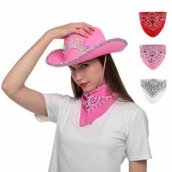 Spooktacular Creations Headwear LED Pink Cowboy Hat With 3 Bandanas For Cosplay