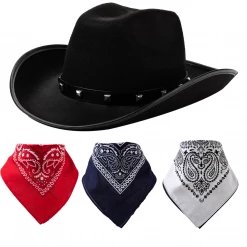 Spooktacular Creations Black Cowboy Hat With 3 Bandanas