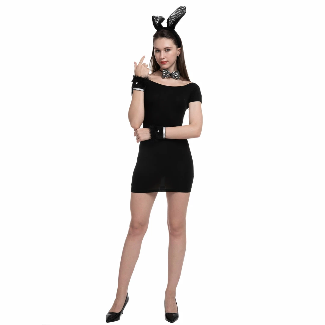 Spooktacular Creations Black Bunny With Sequins Cosplay Accessories Set 7 Spooktacular Creations Black Bunny With Sequins Cosplay Accessories Set