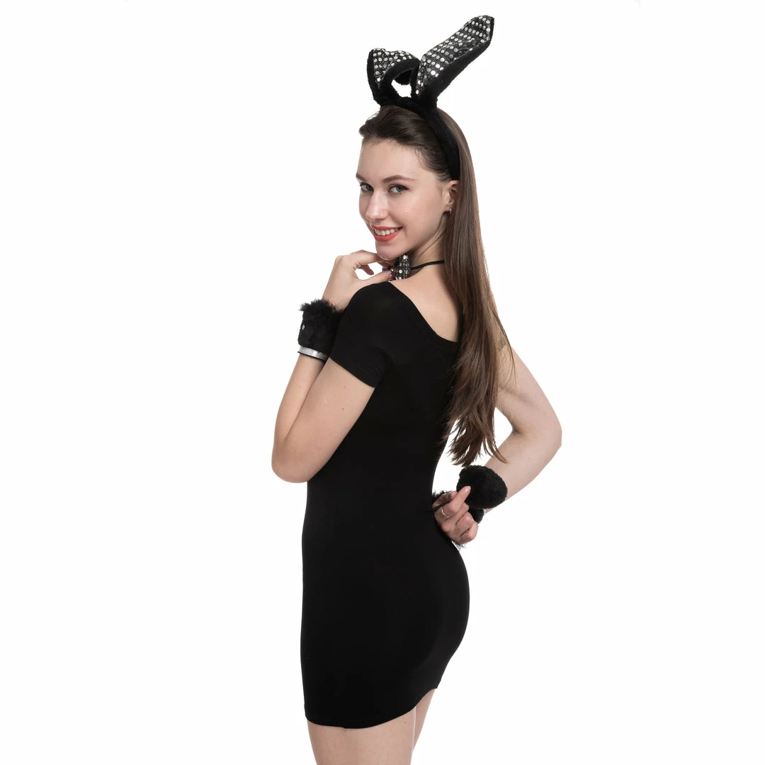 Spooktacular Creations Black Bunny With Sequins Cosplay Accessories Set 5 Spooktacular Creations Black Bunny With Sequins Cosplay Accessories Set