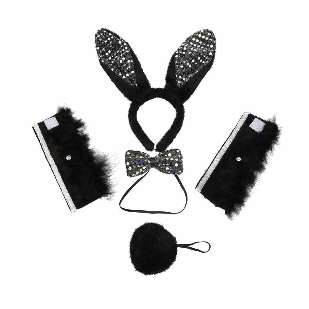 Spooktacular Creations Black Bunny With Sequins Cosplay Accessories Set 3 Spooktacular Creations Black Bunny With Sequins Cosplay Accessories Set