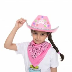 Spooktacular Creations Headwear LED Pink Cowboy Hat With 3 Bandanas For Cosplay