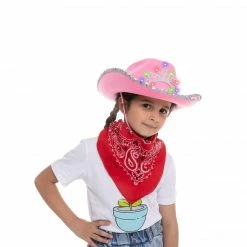 Spooktacular Creations Headwear LED Pink Cowboy Hat With 3 Bandanas For Cosplay