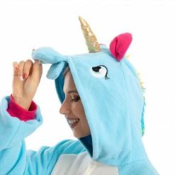 Spooktacular Creations Animal Costumes Blue Unicorn Pajamas Onesie - Adult