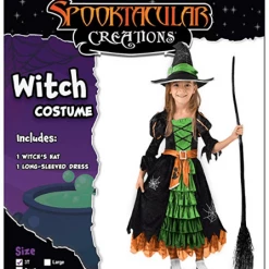 Spooktacular Creations Fairytale Green Cute Witch Dress Cosplay Costume Deluxe Set With Hat For Girls Child Costumes