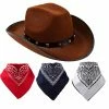 Spooktacular Creations Brown Cowboy Hat With 3 Bandanas Headwear