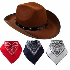 Spooktacular Creations Brown Cowboy Hat With 3 Bandanas Headwear