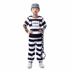 Spooktacular Creations Prisoner Jail Cosplay Costume With Tattoo Sleeve And Toy Handcuffs For Kids