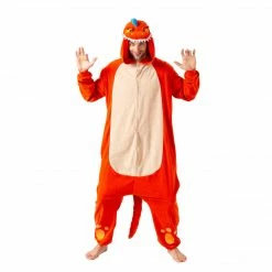 Spooktacular Creations Orange Dinosaur Animal Onesie Pajama Costume - Adult