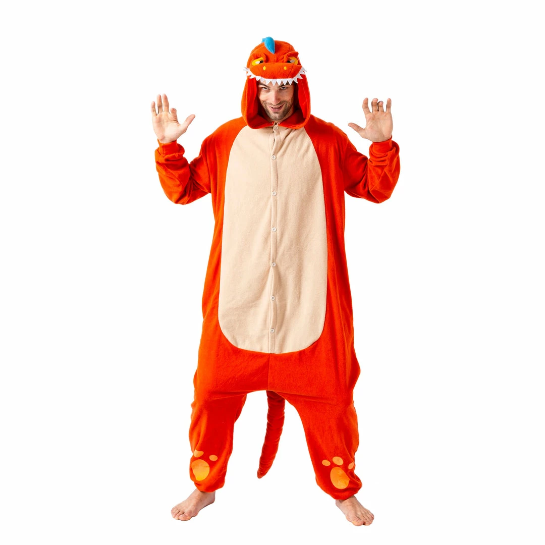 Spooktacular Creations Orange Dinosaur Animal Onesie Pajama Costume - Adult 3 Spooktacular Creations Orange Dinosaur Animal Onesie Pajama Costume - Adult