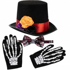 Spooktacular Creations Day Of The Dead Cosplay - Short Gloves, Men's Hat, Bow Tie