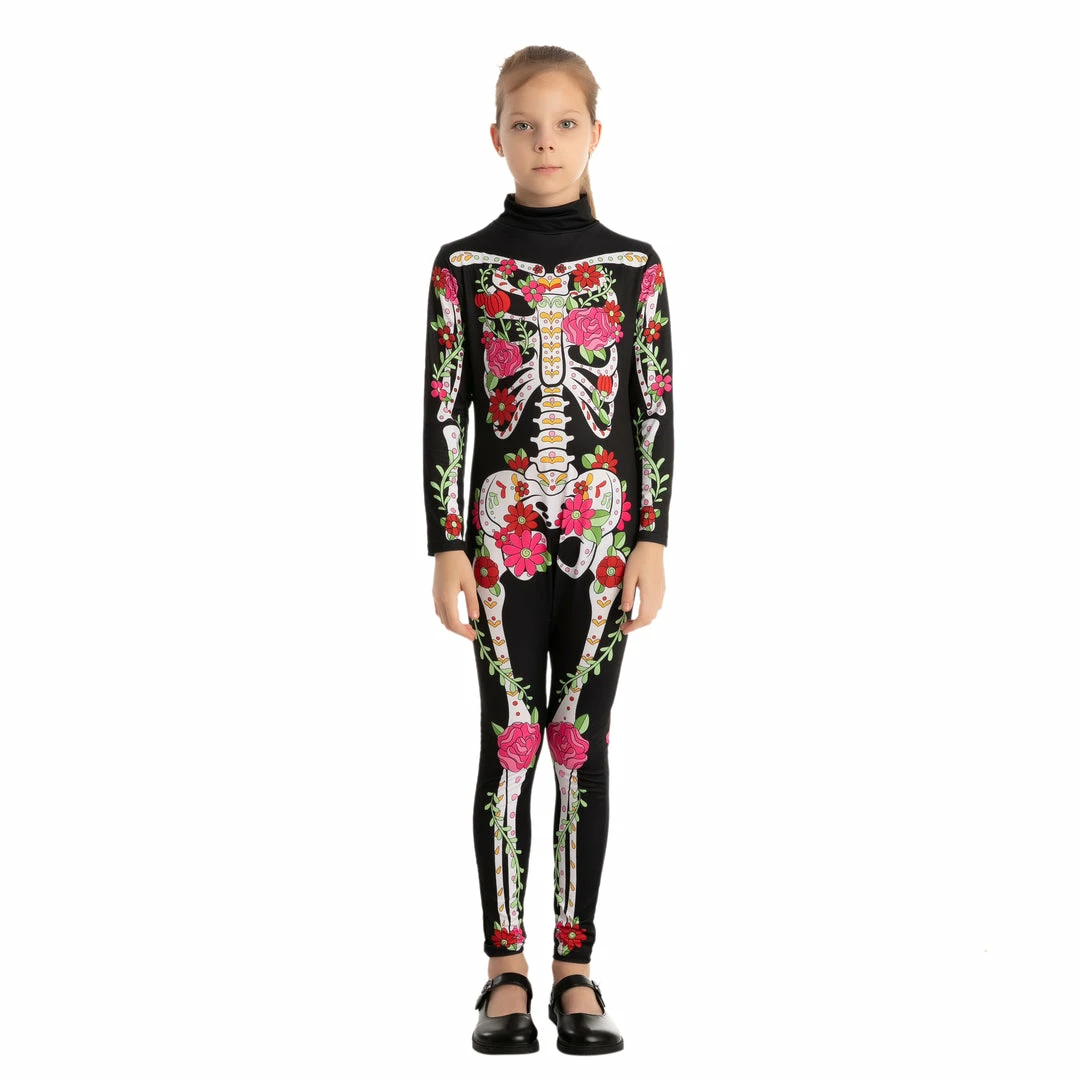 Spooktacular Creations Skeleton/ Day Of The Dead Skeleton Floral Jumpsuit - Child 4 Spooktacular Creations Skeleton/ Day Of The Dead Skeleton Floral Jumpsuit - Child
