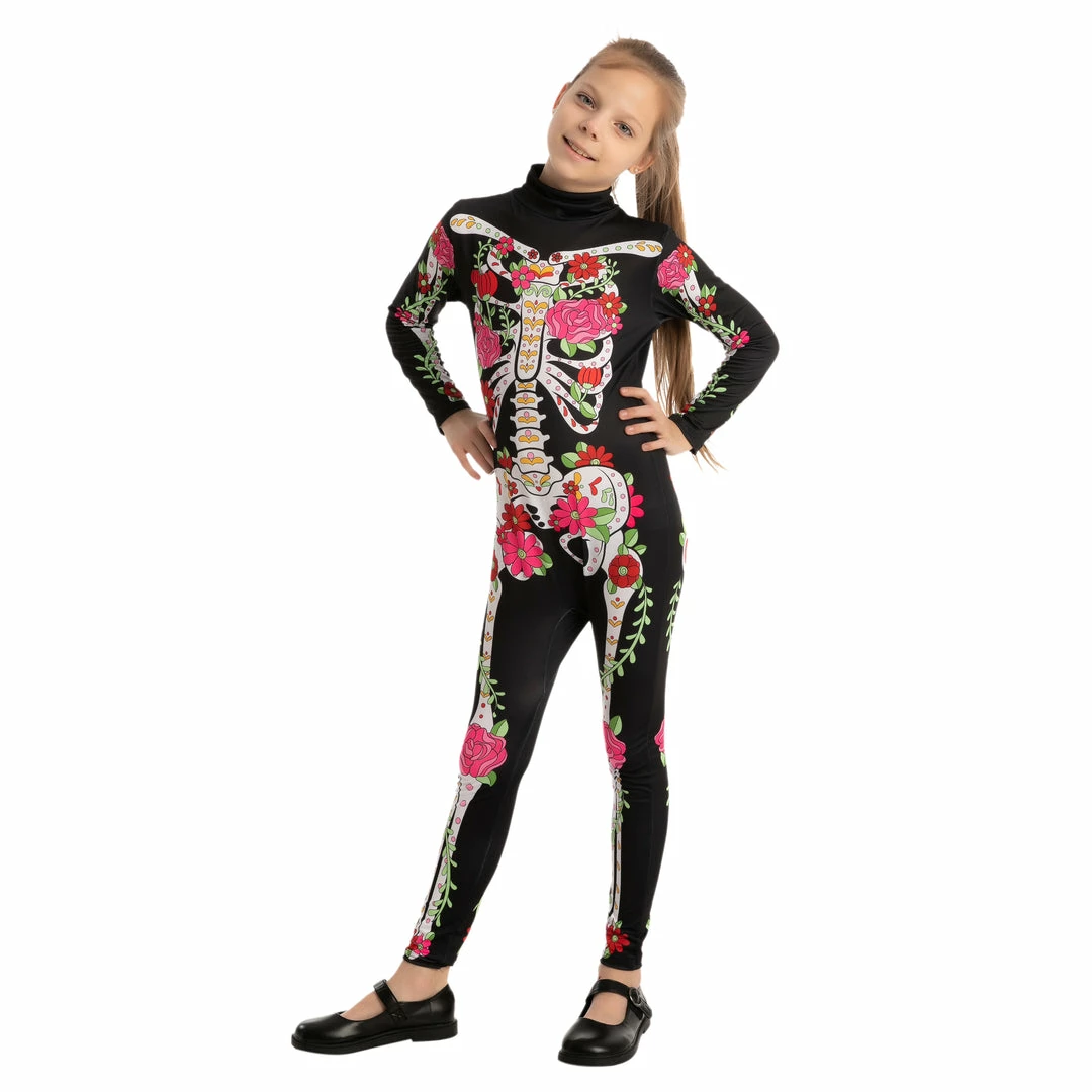 Spooktacular Creations Skeleton/ Day Of The Dead Skeleton Floral Jumpsuit - Child 3 Spooktacular Creations Skeleton/ Day Of The Dead Skeleton Floral Jumpsuit - Child