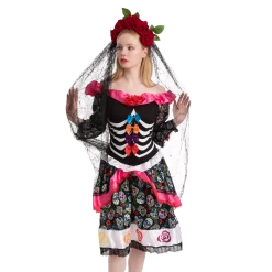 Spooktacular Creations Day Of The Dead Cosplay - Headband With Rose And Veil, Face Tattoo