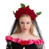 Spooktacular Creations Day Of The Dead Cosplay - Headband With Rose And Veil, Face Tattoo