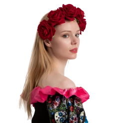 Spooktacular Creations Day Of The Dead Cosplay - Elastic Headband With Rose, Face Tattoo Headwear