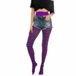 Spooktacular Creations Women's Nylon Striped Tights Black/Purple - Standard, 3 Pack