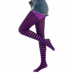 Spooktacular Creations Women's Nylon Striped Tights Black/Purple - Standard, 3 Pack