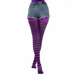 Spooktacular Creations Women's Nylon Striped Tights Black/Purple - Standard, 3 Pack