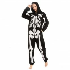 Spooktacular Creations Skeleton Plush Pajamas Onesie - Adult Skeleton/ Day Of The Dead