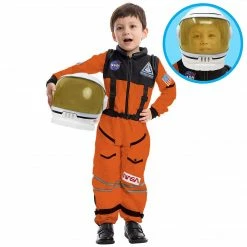 Spooktacular Creations Child Costumes Orange Astronaut NASA Pilot Costume With Movable Space Visor Helmet Cosplay - Child
