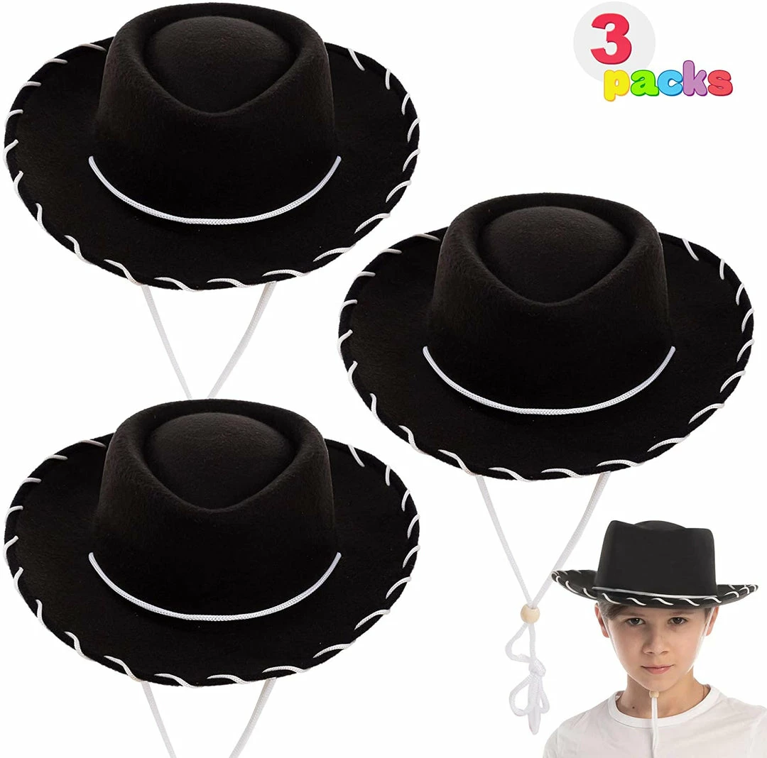 Spooktacular Creations Black Felt Cowboy Hats For Kids Cosplay, 3 Pack 3 Spooktacular Creations Black Felt Cowboy Hats For Kids Cosplay, 3 Pack