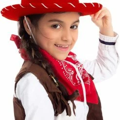 Spooktacular Creations Red Felt Cowboy Hats For Kids Cosplay Accessories, 3 Pack