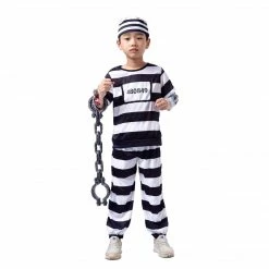Spooktacular Creations Prisoner Jail Cosplay Costume With Tattoo Sleeve And Toy Handcuffs For Kids